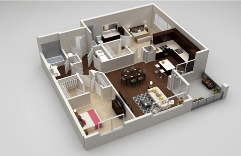 Floor plan for 2 beds, 2 baths, 1196 sqft